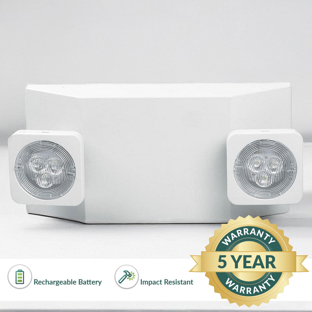 White LED Emergency Light - 1.5W LED Heads - 120-277V - Ceiling or Wall Mount