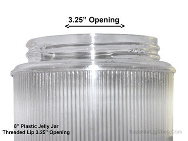 8 Inch Plastic Cylinder Threaded Lip Opening Clear Ribbed Acrylic