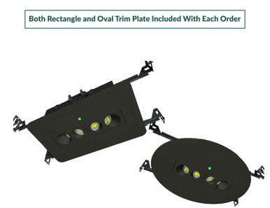 Recessed Emergency Downlight - Black Finish With 90 Minute Battery Back-Up - Oval and rectangle trim plates included