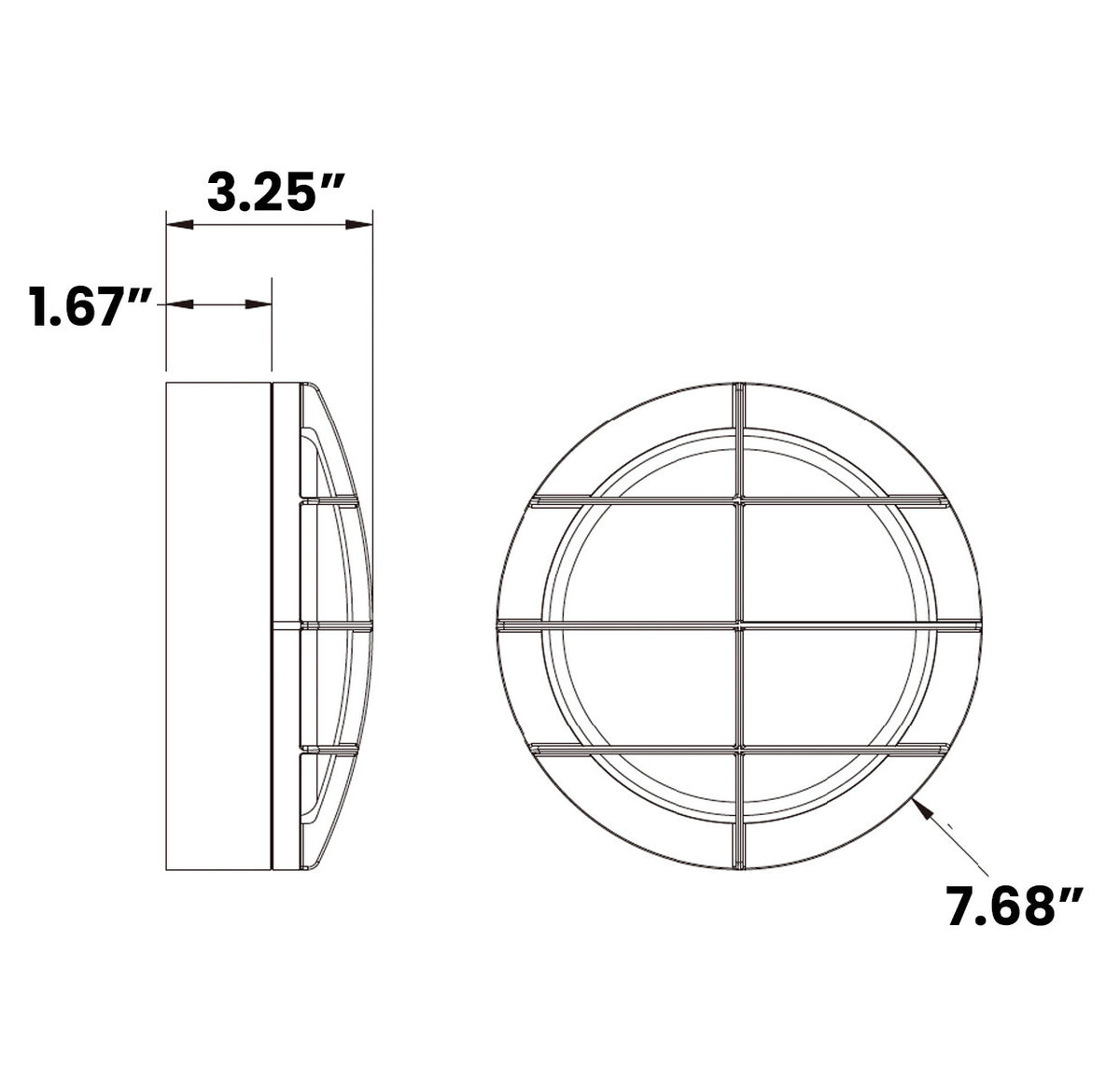 LED Round Bulk Head Light With Grid Cage - Glass Lens - Wall or Ceiling Mount – Wet Location - Watt Selectable 15W/12W/9W - Color Selectable 30K/40K/50K - 120/277V - Black Finish - Integrated Photocell Included