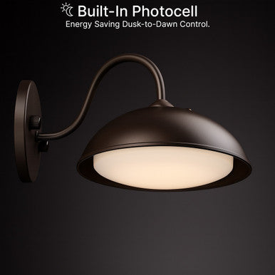 LED Outdoor Gooseneck Wall Lights - Small 28 Watts - 3000 Lumens - Color Selectable 30K/40K/50K/65K - 120-277V - Integrated Photocell - Bronze Finish