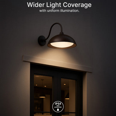 LED Outdoor Gooseneck Wall Lights - Small 12 Watts - 1000 Lumens - 5000K Daylight - 120-277V - Integrated Photocell - Bronze Finish