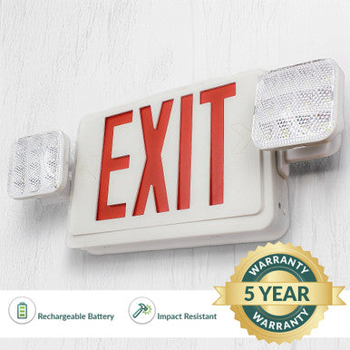 Combo LED Exit Sign And Emergency Light - White Housing Color with Red Lettering - With 90 Minute Battery Back-Up