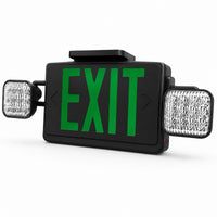 Combo LED Exit Sign And Emergency Light - Black Housing Color with Green Lettering - With 90 Minute Battery Back-Up