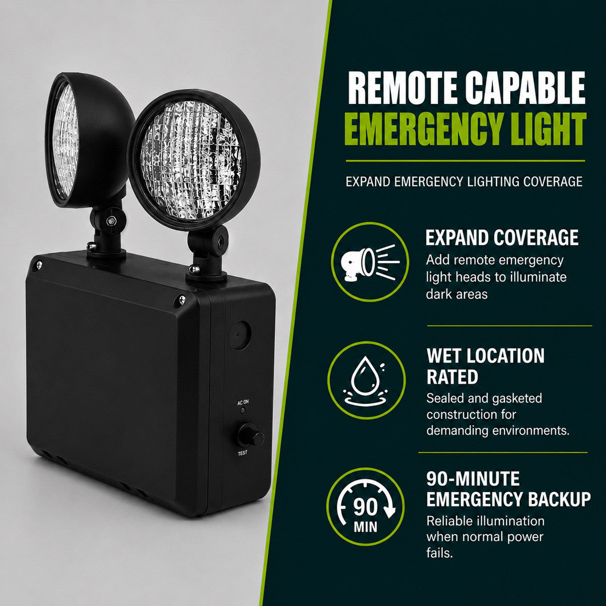 Wet Location Remote Capable LED Emergency Unit (Black)