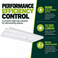 90 Watt Linear High Bay LED Light - 11 X 23 Inches - 13500 Lumens - 5000K Daylight - 120-277V - Dimmable - With Motion Sensor