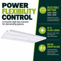 Linear High Bay LED Light - 1ft. x 2ft. - 320W/300W/280W/260W - 48000 Max Lumens - 5000K Daylight - 120-277V - Dimmable - With Motion Sensor