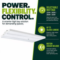 Linear High Bay LED Light - 1ft. x 2ft. - 320W/300W/280W/260W - 48000 Max Lumens - 5000K Daylight - 120-277V - Dimmable - With Motion Sensor