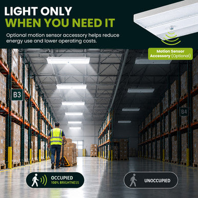 90 Watt Linear High Bay LED Light - 11 X 23 Inches - 13500 Lumens - 5000K Daylight - 120-277V - Dimmable - With Motion Sensor
