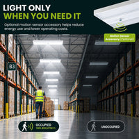90 Watt Linear High Bay LED Light - 11 X 23 Inches - 13500 Lumens - 5000K Daylight - 120-277V - Dimmable - With Motion Sensor