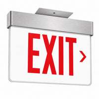 Lithonia  Aluminum Edge-Lit Exit Sign, Single face, Red on clear, Right Arrow, Dual voltage, No Battery,  Top mount to Jbox Only - Rough-In Housing Not Included