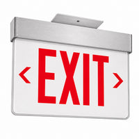 Lithonia Aluminum Edge-Lit Exit Sign, Single face, Red with mirror separator, Left and Right Arrows, Dual voltage, No Battery, Top mount to Jbox Only - Rough-In Housing Not Included