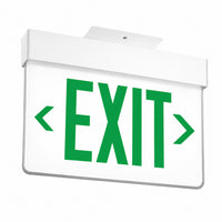 Lithonia  Aluminum Edge-Lit Exit Sign, White, Double face, Green with mirror separator, Double Arrows, Dual voltage, No Battery,  Top mount to Jbox Only - Rough-In Housing Not Included