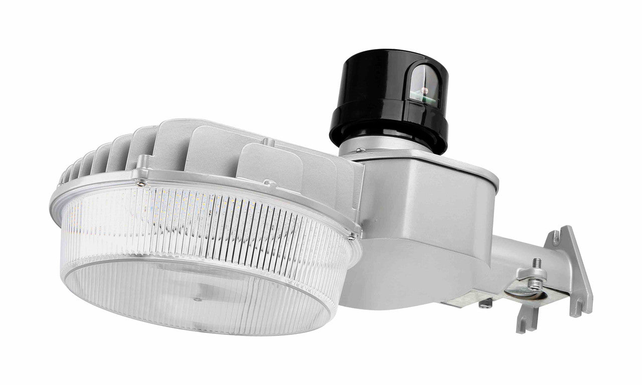 80 Watt LED Dusk To Dawn Light With Photocell - 11200 Max Lumens - Color Selectable 30K/40K/50K - 120-277V - Silver Finish - Includes Arm/Wall Mount