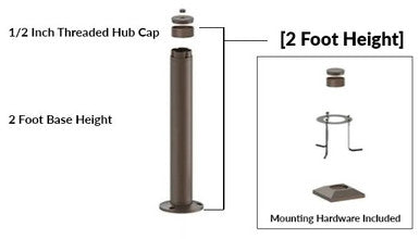 2 Foot Modular Light Pole - 2 Foot Base Height - 1/2 Inch Threaded Hub Cap - Bronze Finish