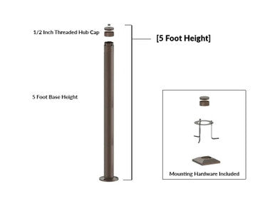 5 Foot Modular Light Pole - 5 Foot Base Height - 1/2 Inch Threaded Hub Cap - Bronze Finish