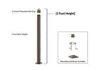 5 Foot Modular Light Pole - 5 Foot Base Height - 1/2 Inch Threaded Hub Cap - Bronze Finish