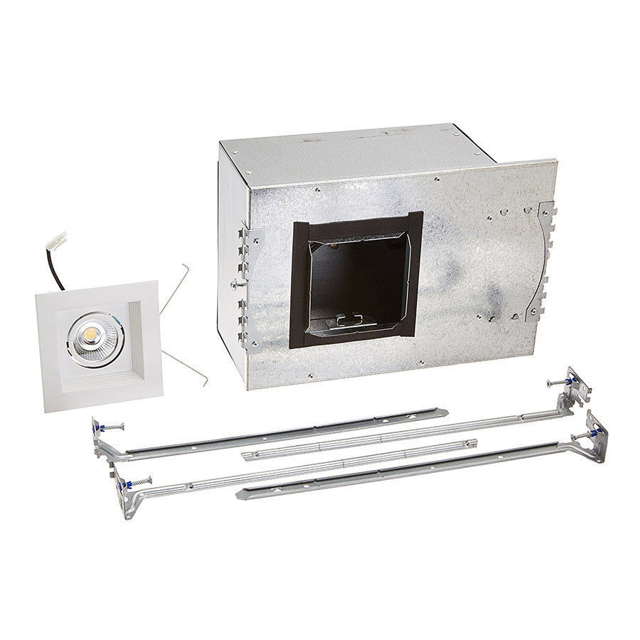 Mini Multiple LED Single Light New Construction Housing with Trim and Light Engine 3500K Flood Beam in White