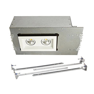 Mini Multiple LED Two Light New Construction Housing with Trim and Light Engine 3000K Flood Beam in White