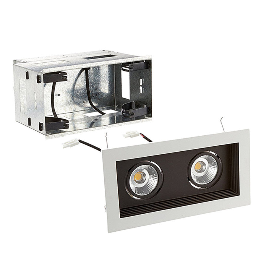 Mini Multiple LED Two Light Remodel Housing with Trim and Light Engine 3000K Flood Beam in Black