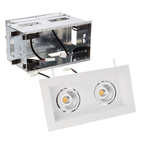 Mini Multiple LED Two Light Remodel Housing with Trim and Light Engine 3000K Narrow Beam in White