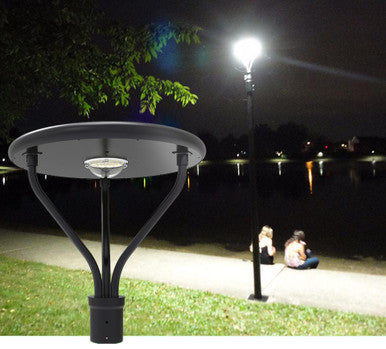 LED Solar Post Tops - Automated Pole Light Fixtures - Commercial Grade - Choose From Round Top or Dual Light Unit