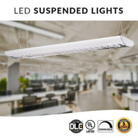 LED Suspended Parabolic Linear Lights - Commercial Hanging Office Light - Choose Your Wattage, Color Temperature and Lens Type