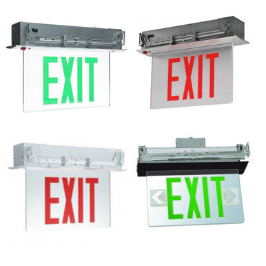 LED Edge-lit Recessed Exit Signs - Commercial Exit Fixtures For Sheetrock Ceilings - Choose Your Letter, Panel and Trim Plate Color