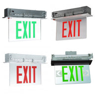 LED Edge-lit Recessed Exit Signs - Commercial Exit Fixtures For Sheetrock Ceilings - Choose Your Letter, Panel and Trim Plate Color