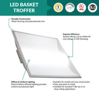 LED Edge-lit Wing Troffers - Modern Commercial Drop Ceiling Lighting - Choose Your Size