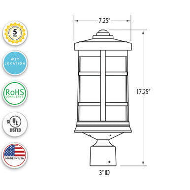 Milano Incandescent Polycarbonate Post Light - White Finish - UL Listed Wet
