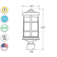 Milano Incandescent Polycarbonate Post Light - White Finish - UL Listed Wet