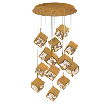 Ice Cube 8in. LED Chandelier Light 2700K/3000K/3500K/4000K in Aged Brass - PD-29315R-AB