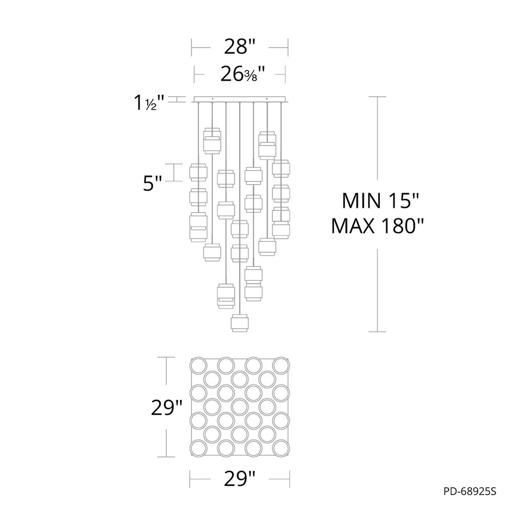 BANDED 25LGHT SQUARE MULTI 4CCT 27/30/35 - PD-68925S-BK