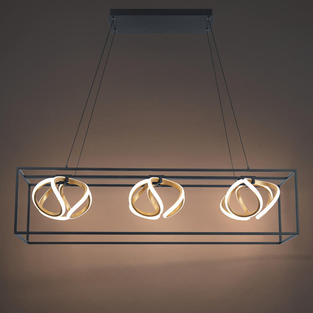 Sinclair 42in. LED Chandelier Light 3000K in Black/Gold Leaf