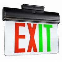 Plastic Edge Lit LED Exit Sign Surface Mount - Black Housing with Mirror Panel - Red/Green Selectable Lettering