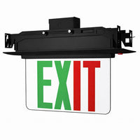 Plastic Edge Lit LED Exit Sign Recessed Mount - Black Trim Plate with Mirror Panel - Red/Green Selectable Lettering