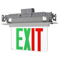 Plastic Edge Lit LED Exit Sign Recessed Mount - Silver Trim Plate with Mirror Panel - Red/Green Selectable Lettering
