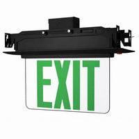 Plastic Edge Lit LED Exit Sign Recessed Mount - Black Trim Plate with Mirror Panel - Red/Green Selectable Lettering
