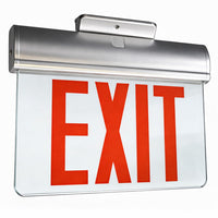 LED Edge Lit Exit Sign -  Top, Back or End Surface Mount - Plastic - Silver Housing with Mirror Panel - Red/Green Selectable Lettering