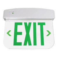 LED Plastic Edge Lit Exit Sign - White Canopy Surface Mount with White Panel and Green Lettering - With Battery Back-Up