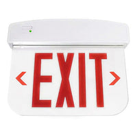 LED Plastic Edge Lit Exit Sign - White Canopy Surface Mount with White Panel and Red Lettering - With Battery Back-Up