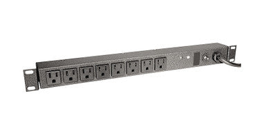 Basic Power Strip; Horizontal Rack-Mount; 110-125 Volt; Single-Phase; 15 Amp; 1.4 kW; NEMA 5-15P; 1 x 20A Breaker; (8) 5-20R Outlets; 1U; Black - 12816-701