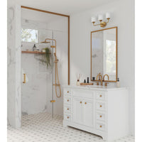 Lynzie Collection Three-Light Brushed Gold Etched Opal Glass Modern Bath Vanity Light - Damp Location Listed