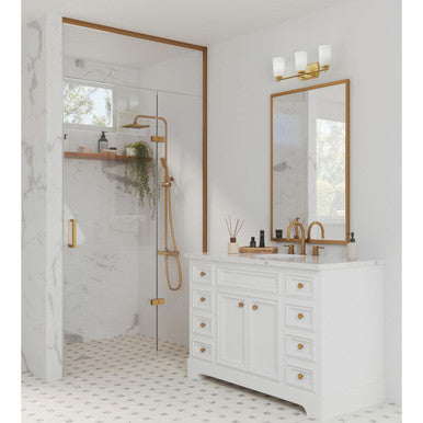 Adley Collection Three-Light Satin Brass Etched Opal Glass New Traditional Bath Vanity Light - Damp Location Listed