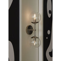 Atwell Collection Two-Light Brushed Nickel Mid-Century Modern Wall Sconce - Damp Location Listed