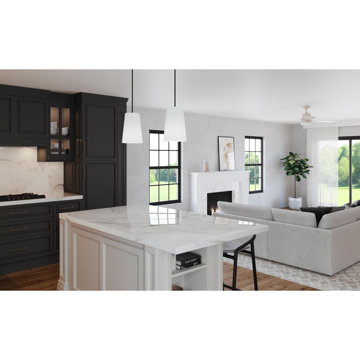Progress Lighting Trevina II Collection 44" Three-Blade Satin White Ceiling Fan - Dry Location Listed Application Shot Model P2555-2830K