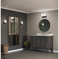 Merry Collection Two-Light Matte Black and Etched Glass Transitional Style Bath Vanity Wall Light