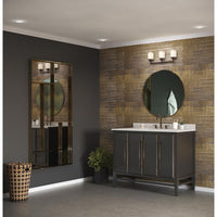 Alexa Collection Three-Light Antique Bronze Etched Umber Linen With Clear Edge Glass Modern Bath Vanity Light - Damp Location Listed