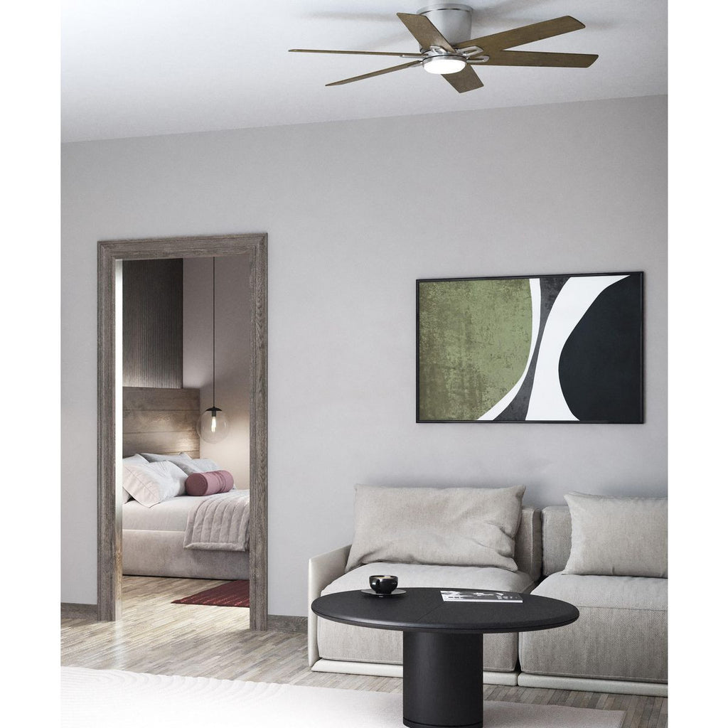 Bexar Collection 54 in. Six Blade Brushed Nickel Modern Farmhouse Ceiling Fan with Integrated LED Light - Dry Location Only